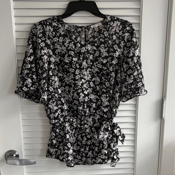 Pleione Tops - Pleione Black and White Floral Blouse